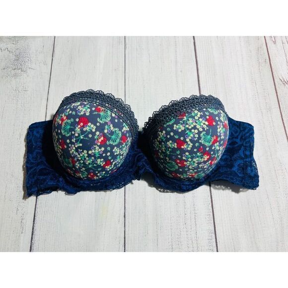 Blue flora lace wireless adjustable strap womens bra 34C - Picture 1 of 7